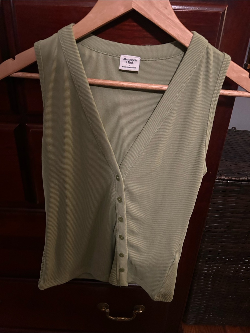 Abercrombie & Fitch Olive Green Ribbed Button Tank Top